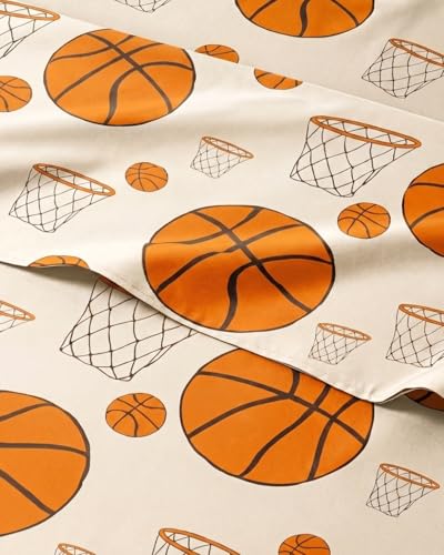 Image of Kids Queen Basketball Hoops Bed Sheets - 4 Piece Basketball Hoops Sheet Set | Basketball Hoops Themed Bedding, Ultra-Soft, Cute & Cozy, Breathable & Machine Washable, Bed Set for Boys, Girls & Teens