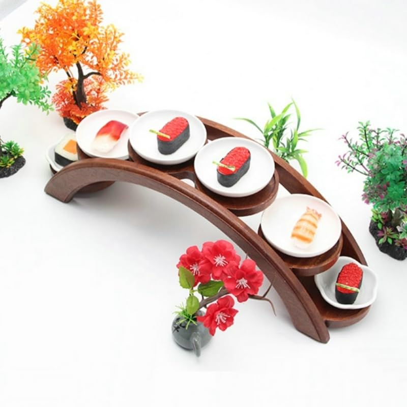 VIGAN 1 placa de puente de arco para olla caliente, puente de sushi, barco, vajilla de postre, plato de madera para sushi, bandeja de sushi de cocina (sexta capa de café)