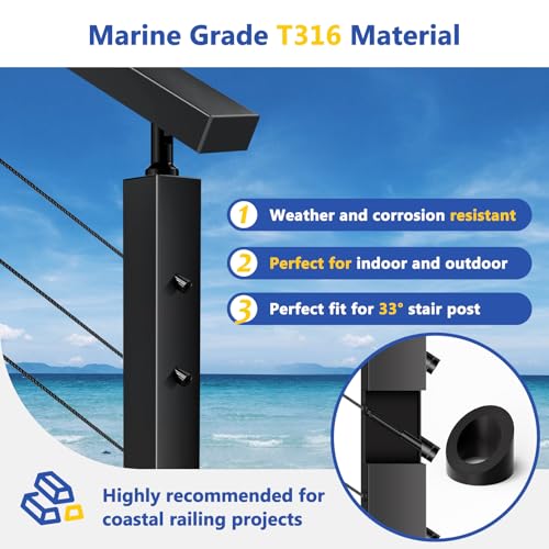 Image of 20 Pack 0.35 inch ID T316 Angle Washers Max for 5 /16 inch Cable Railing Hardware, Marine Grade Stainless Steel 33 Angle Beveled Washers for Stair Deck Metal Wood Aluminum End Posts, Black