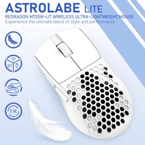 Image of Redragon M725 Honeycomb Shell Gaming Mouse Wireless Lightweight 49g -White