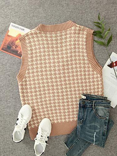 Sdencin Women Houndstooth Pattern Knit Sweater Vest Sleeveless Loose V-Neck 90s Waistcoat Pullover Knitwear Top3