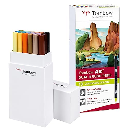 Tombow ABT-18P-6 Lot de 18 feutres pinceau ABT à deux pointes, couleurs paysage ABT-18P-6