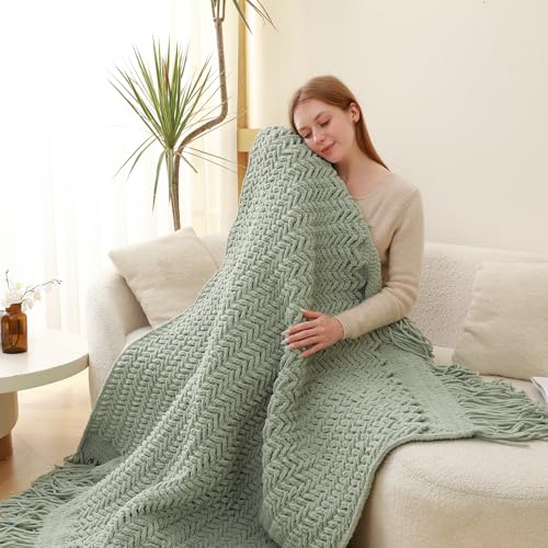 Image of #6 Super Bulky Blanket Yarn for Crocheting - 4 Skeins(Each 10.5oz /300g, 220yds /201m), Chunky Chenille Thick Plush Big Soft Yarn for Crocheting Knitting Blankets, Sage Green