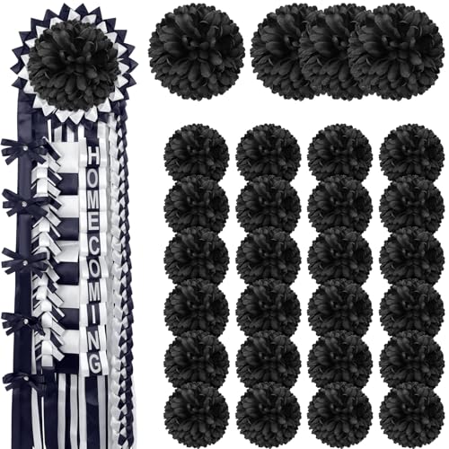 Thiccywoov 28 Pcs Homecoming Mum Flower Decoration 6.5/4.5 Inches Artificial Fake Silk Chrysanthemums Homecoming Supplies DIY Crafts for Home Back to School Week Party Decorations (Black)