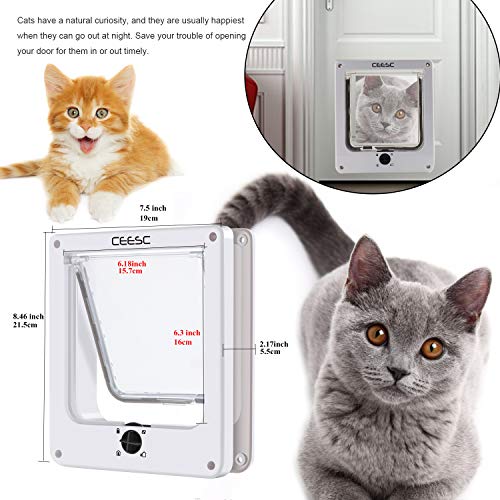 CEESC Cat Doors, Magnetic Pet Door with Rotary 4 Way Lock for Cats, Kitties and Kittens, Upgraded Version (Medium, White… - Image 5