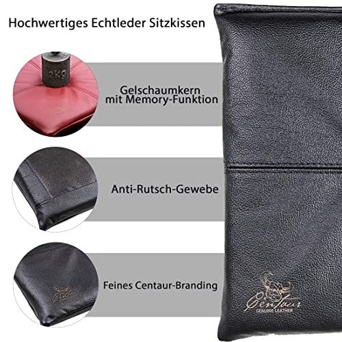 Centaur - Hochwertiges Leder Sitzkissen - Schwarz 40x40 cm - Ideal für Stuhl oder Sitzbank - Abwaschbare Echtleder Stuhlkissen - Pflegeleichte Sitzauflage