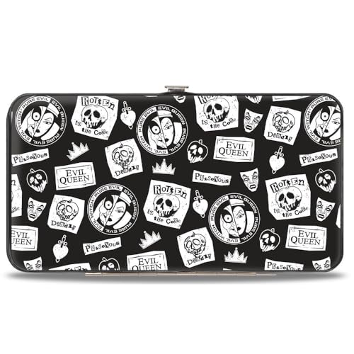 Buckle-Down Carteira Disney, articulada, ícones da Rainha Má da Branca de Neve, Colagem Preto e Branco, Couro Vegano, Branco, 7' x 4', Casual