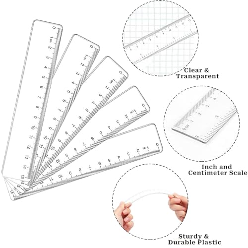 5er-Pack, Lineal 15cm Plastik Transparent Nicht Biegsam Kurz Durchsichtig Kurzes 15 Cm Grundschule 1. Klasse Kinder Kleines Lineale Flexi Flexibel LinkshäNder Lineale Schulbedarf Messinstrumente