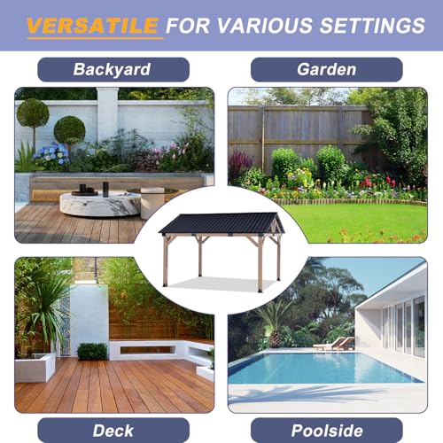 CHARMELEON 12x14 Cedar Wood Gazebo,Heavy Duty Patio Gazebo with Metal Gable Roof,Permanent Hardtop Gazebos Pavilion for Backyard,Outdoor,Deck,Garden,Porch - Image 6
