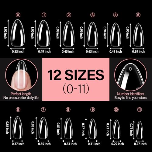 AILLSA Medium Almond Nail Tips Soft Gel Clear Nail Tips Preshaped Full Cover Nail Tips False Gelly Nail Tips for Nails Extension with Storage Box 216pcs 12 Sizes - Image 7