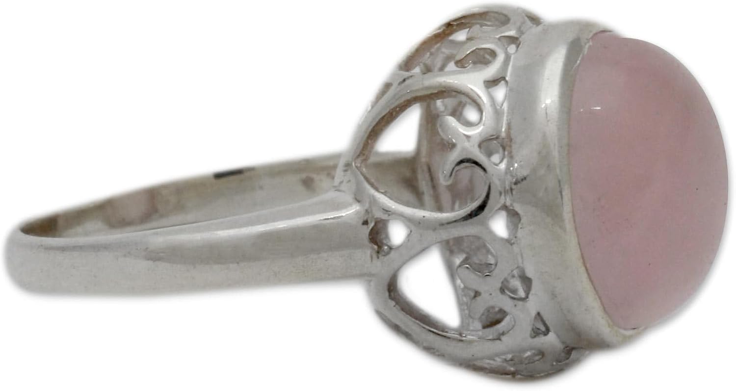 NOVICA Artisan Handmade Rose Quartz Solitaire Ring Jewelry .925 Sterling Silver Pink India Cashmere Pale Dogwood Heart Birthstone 'Romantic Delhi'