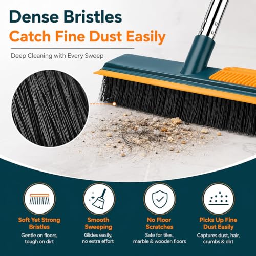Image of Premium Heavy Duty Floor Cleaning Broom with Stainless Steel Handle | Wide Head Hard Bristle Brush for Home, Bathroom, Kitchen, Balcony & Outdoor Cleaning