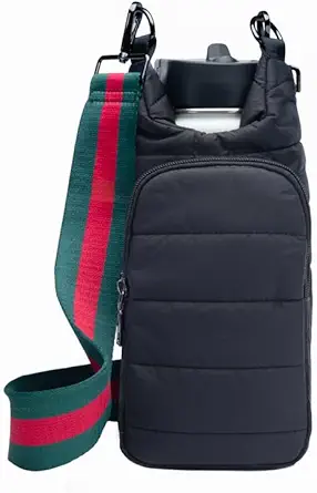 WanderFull Crossbody HydroBag | Quilted Water Bottle Carrier & Strap | Stylish Puffer Tote for Water Bottle