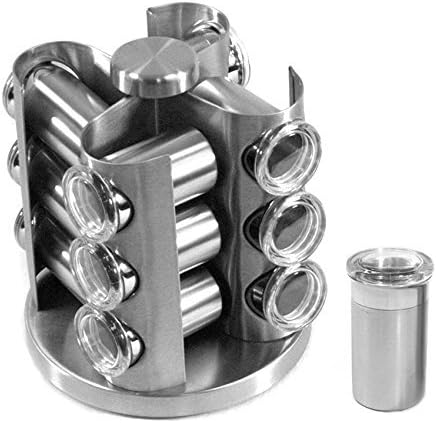 12 Jars Stainless-Steel Spice Rack W. Turntable Holder