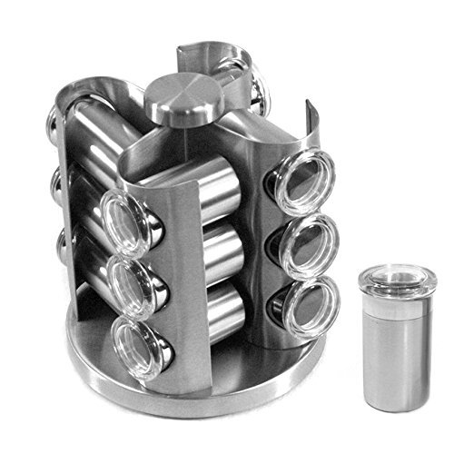 12 Jars Stainless-Steel Spice Rack W. Turntable Holder