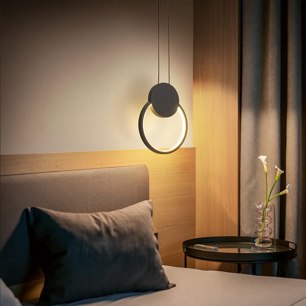2 Piezas Lámpara Colgante LED Redonda 11W, Lámpara de Techo Moderna Aluminio Creativa Iluminación de Techo para Cocina Comedor Salón Dormitorio, Negro
