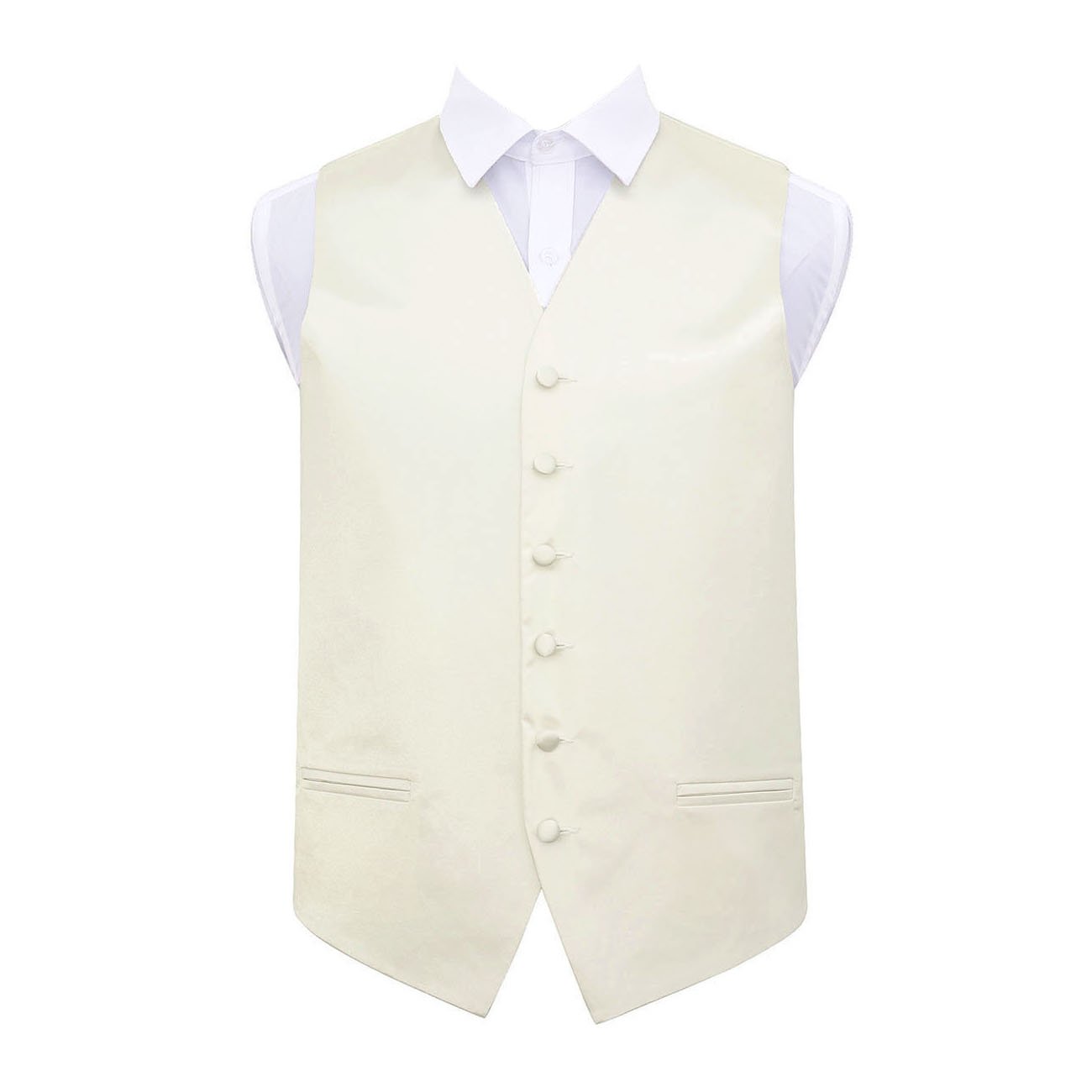 Dqt Men's Ivory Plain Glossy Satin Classic Waistcoat - Wedding, Business & Formal Suit Vest - 44" (2Xl)