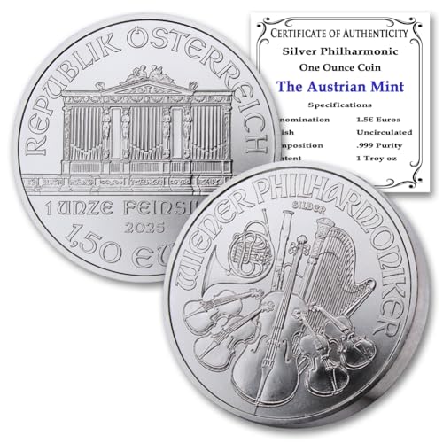 2025-1 oz Austria Silver Philharmonic Coin Brilliant Uncirculated with Certificate of Authenticity €1.50 Seller BU