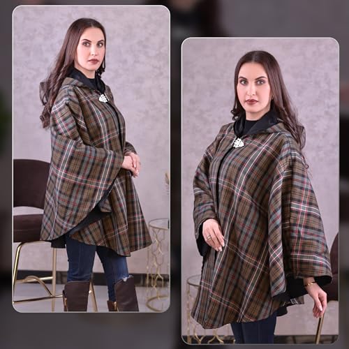 Image of Women's Vintage Plaid Knitted Scottish Cape Traditional Cardigan