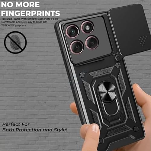 Image of SPAZY CASE Motorola Edge 60 Fusion Back Cover | Heavy Duty Hybrid Case with 360 Degree Rotating Finger Ring Holder + Slider Shutter Camera Protection Case for Motorola Edge 60 Fusion - Black