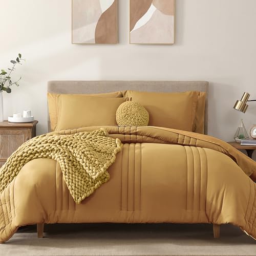 Image of Monbix Full Size Comforter Sets - 7 Pieces Desert Yellow Bed in a Bag Full Size Bedding Sets with Comforters, All Seasons Comforter with Sheets, Pillowcases & Shams