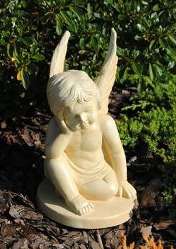 Sculpture ange de jardin 31cm en pierre statue Art Nouveau baroque sable