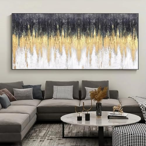 Tableau abstrait feuille d'or pour sublimer la décoration murale de votre salon