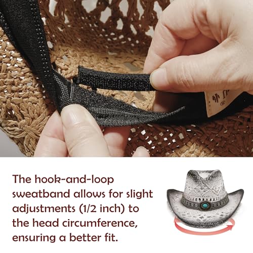 Image of YOUBADU Western Straw Cowboy and Cowgirl Hats with Decorative Bands - Unisex Wide Brim Raffia Style Sun Hat