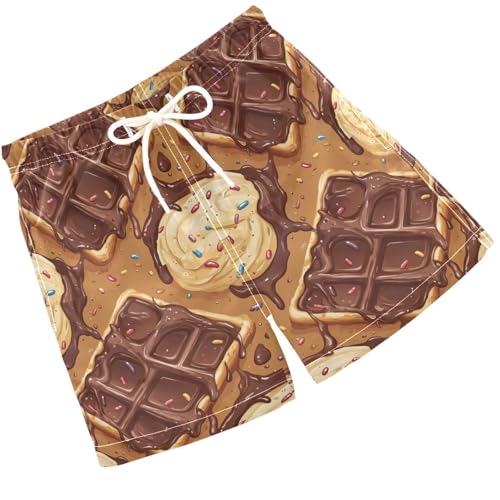 Pigsaly Boys Swim Trunks Chocolate Waffle Sprkle Colorful Ice Cream Boys Board Shorts Swimsuit Swimwear Bathing Suit XS