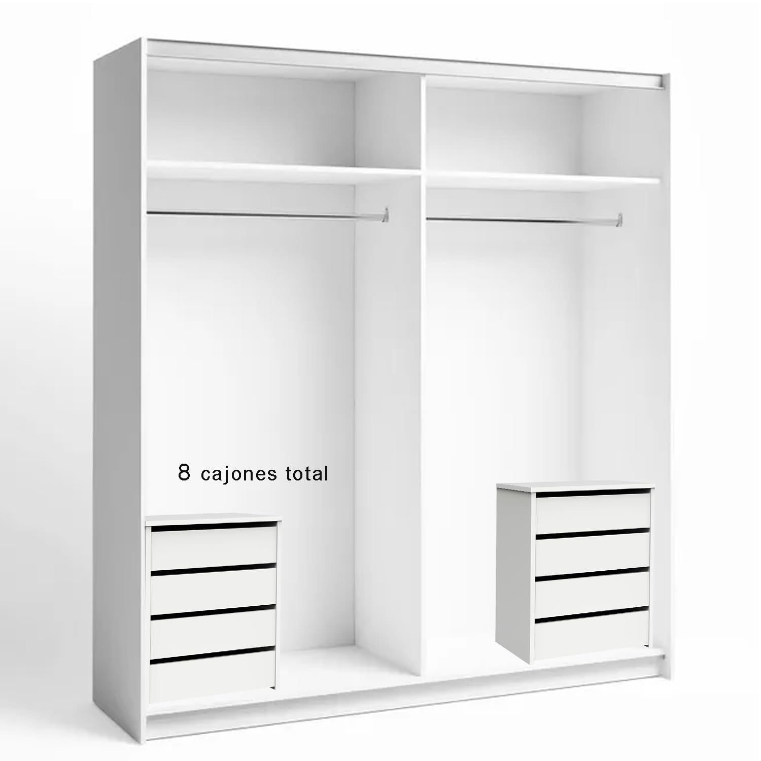 Armario Dormitorio Ropero con Dobles cajoneras Armo 2 Puertas correderas 8 cajones Total