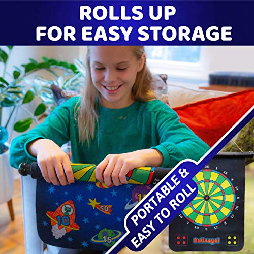 Power Your Fun Magnetic Dart Board For Kids - Roll Up Double Sided Toy Dart Board Indoor Outdoor Dart Board Set With 6 Magnetic Throwing Darts And 6 Dart Balls #TOP3