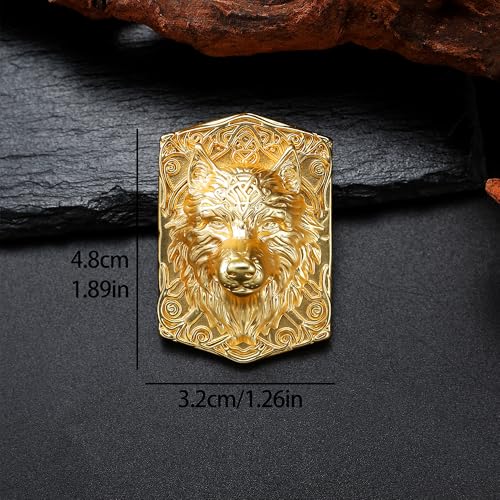 Image of Wolf Viking Brooch Elegant Gold-Plated Wolf Head Brooch - Exquisite Animal Jewelry Accessory