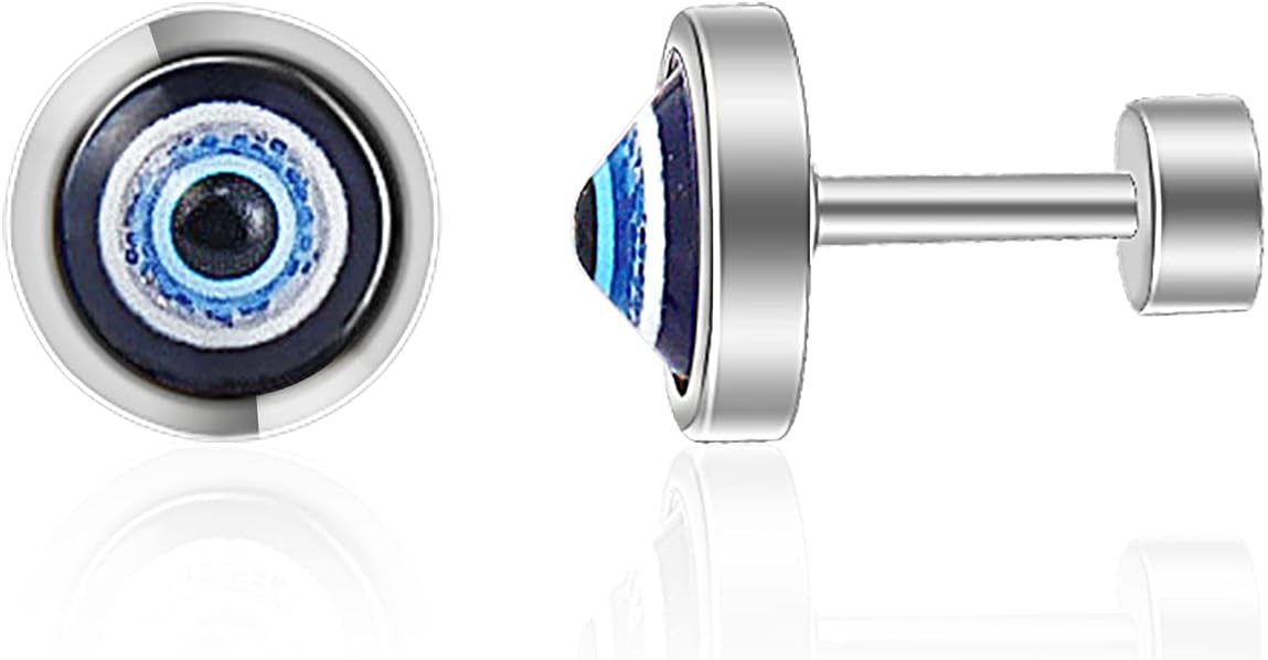 Evil Eye Stud Earrings Stainless Steel Blue Eye Geometric Earrings Protection Amulet Success Prosperity Jewelry for Men Women Unisex