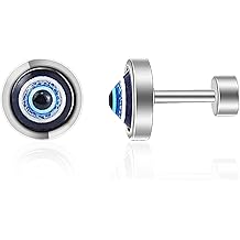 Evil Eye Stud Earrings Stainless Steel Blue Eye Geometric Earrings Protection Amulet Success Prosperity Jewelry for Men Women Unisex