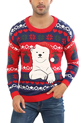 v28 Men‘s Ugly Christmas Sweater Santa Unisex Funny Novelty Pullover for Party Traditional Holiday
