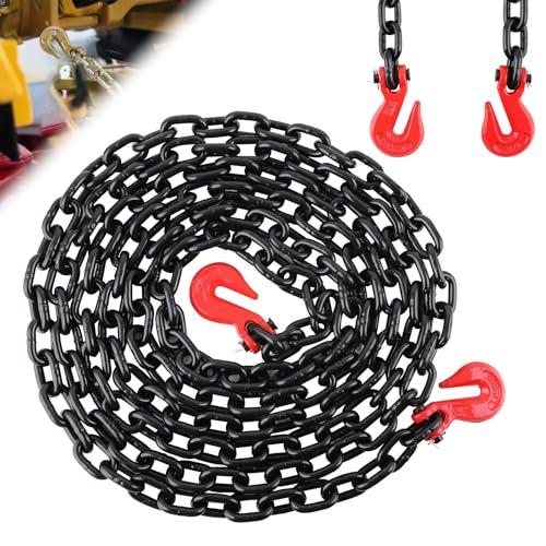 Image of 3 /8 Inch x 20FT Safety /Binder Chain G80 Transport Binder Chain with Clevis Grab Hooks 7,100 lbs Safe Working Load Logging Chain for Transporting Towing Tie Down Binding Equipment