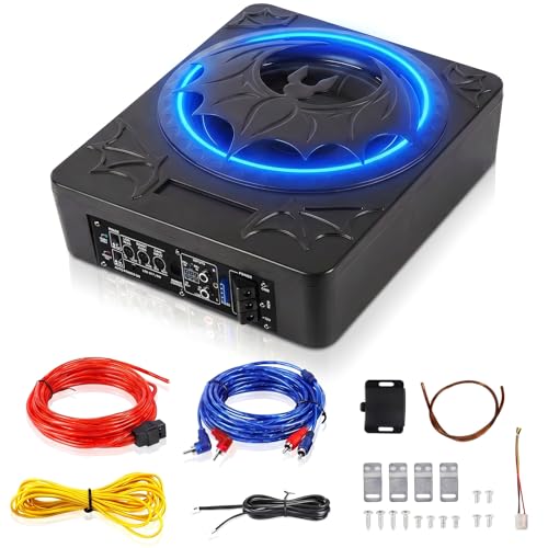 SIXWIN Subwoofer 1200W, 10 Pollici Subwoofer Sottosedile Piatto per Auto con Amplificatore Integrato, Sistema Audio per Auto, Controllo Personalizzato dell’Enfasi dei Bassi, Bassi Profondi