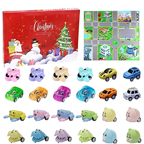 Calendrier de l'Avent de Noël 2023, 24 pièces jeu de Voiture de Noël, Calendrier de l'avent Enfant, Calendrier de L'avent Voiture, Calendrier de Compte à Rebours de Noël, Cadeau de Noël pour Enfant Cover