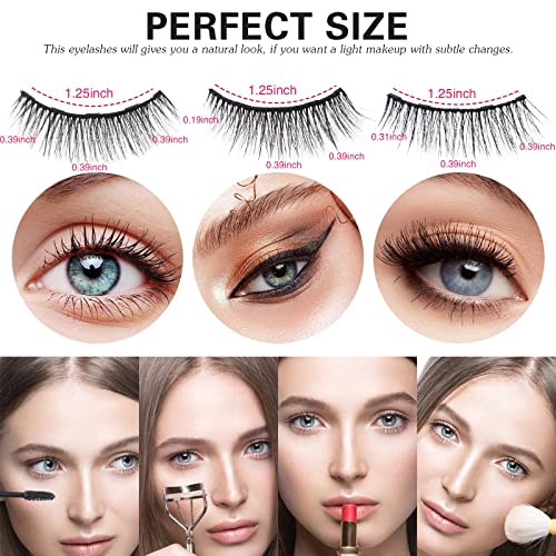 Image of Batfield 3 Pairs of False Eyelashes Magnetic with Eyeliner and Tweezer, 3D Natural Mixed Style magnetic Lashes, Reusable Magnetic Eyelashes for women(Style 2)