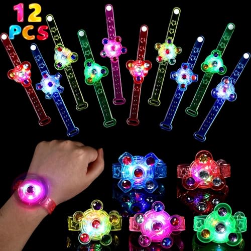 SCIONE 12 Paquete de Pulseras Luminosas LED para Fiestas y Cumpleaños que Brillan en la Oscuridad Rellenadores de Bolsas de Fiesta para Niños Pulseras Luminosas Juguete para