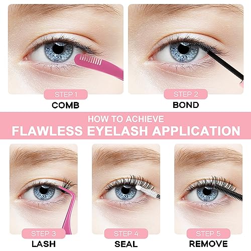 Individual Cluster Lashes 392Pcs Wide Stem D Curl 9-16 Mixed DIY Eyelash Extension False Eyelashes Natrual Soft Mega 4 Styles for Personal Started Makeup Use at Home (Mix 9-16mm Eyelash Book) - Image 4