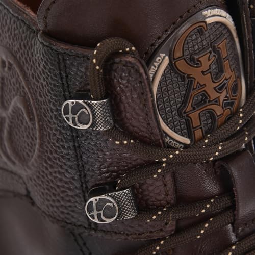 Image of FRANCO CUADRA Urban Leather Ankle Boots, Dark Brown, Lace-up with Side Zip, TPU Anti-slip Sole