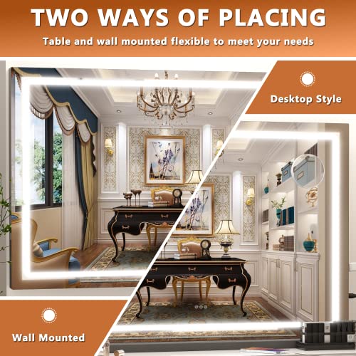 Hasipu Vanity Mirror With Lights, 32" X 22" Led Makeup Mirror, Lighted Makeup Mirror With Dimmable 3 Modes, Touch Screen Control Vanity Mirror Square Black #TOP3