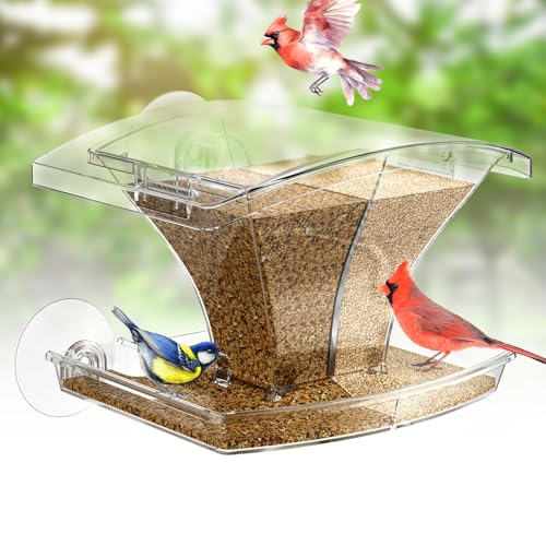 Window Bird Feeder for Outside with Waterproof Seed Storage – Strong Suction Cups, Large Capacity, Easy to Clean, Gifts for Bird Lovers