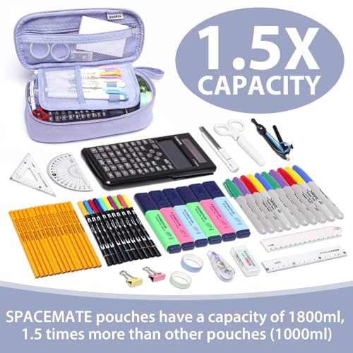 spacemate pencil case pouch box bag school supplies girls boys kids cute preppy stuff large big capacity aesthetic pen organizer back to college stationary purple heavy duty canvas 1800ml