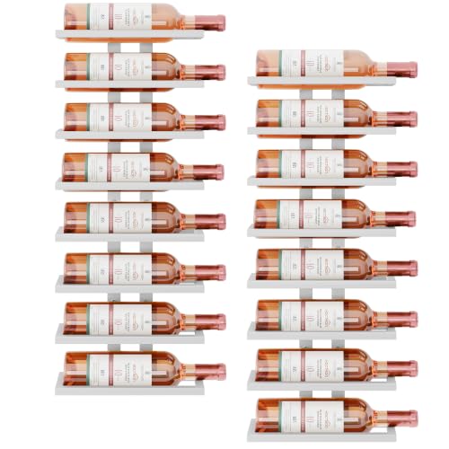 Image of Hoctieon 2-Set 8 Tier Wall Mount Wine Rack (16 Tiers), Wall Racks for Wine Bottles Display and Storage, Hanging Bottle Organizer for Living Room, Dining Room, Wine Cellar, Bar, White