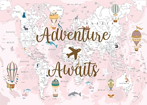 Bannière thème voyage carte du monde rose grand format déco anniversaire nouveau-né