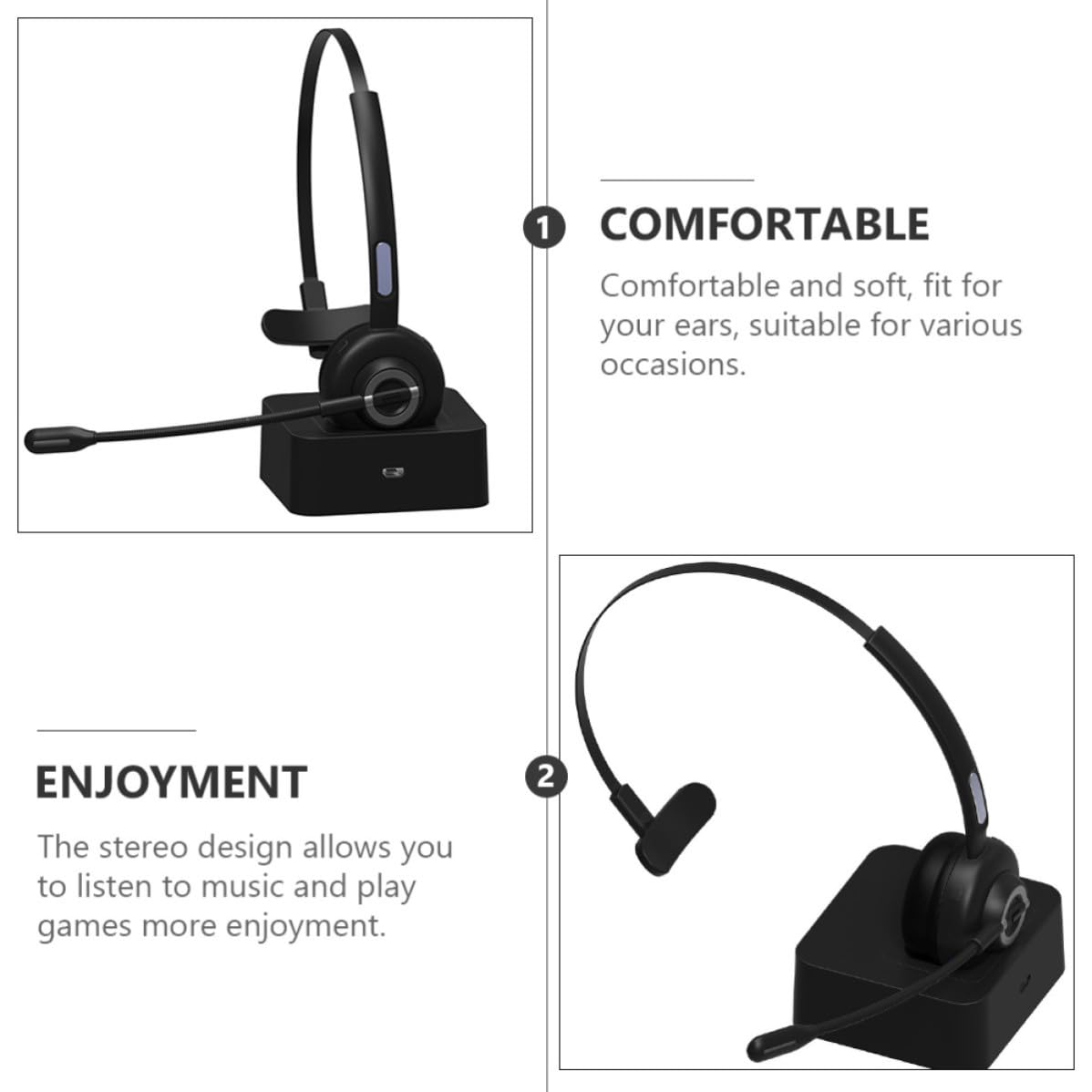 Cuffie Wireless 5.0 da Ufficio per Chiamate e Musica | Connessione senza Ostacoli, Design Ergonomico, Nero, Set da 1, Abs Pu Spugna