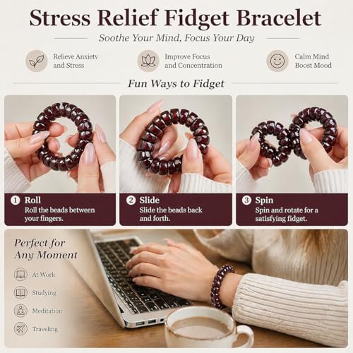 Image of Fidget Bracelet Fidget Adults Anxiety Relief Items Bodhi Beads Jewelry Stretch Sensory Beaded Bracelets for Women Men Christmas Stocking Stuffers