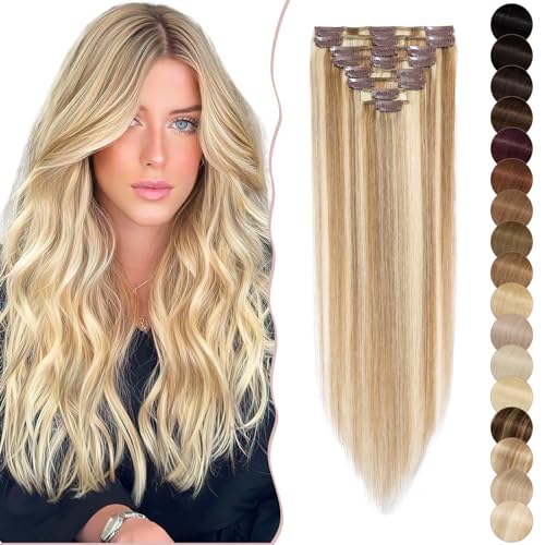 8"(20cm) SEGO Extensiones de Clip de Pelo Natural 100% Cabello Humano 8 Piezas [#12/613 Castaño Dorado/Blanqueador Rubio] Remy Balayage Postizos Cortos para Mujer (45g)